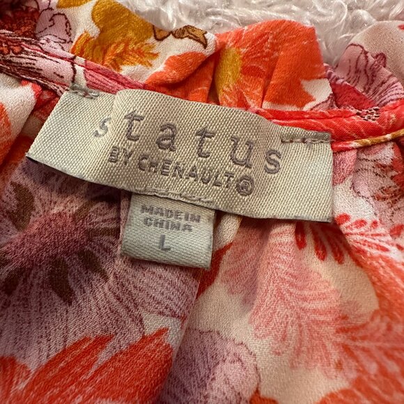 Status by Chenault Orange Floral Flutter Sleeve Blouse Size Large - Picture 5 of 9